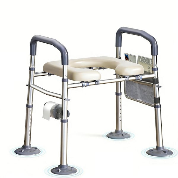 Elevated Toilet Seat with Handles for Elderly, Pregnant, Handicap, Width & Height Adjustable, Heavy Duty, Fit Any Toilet