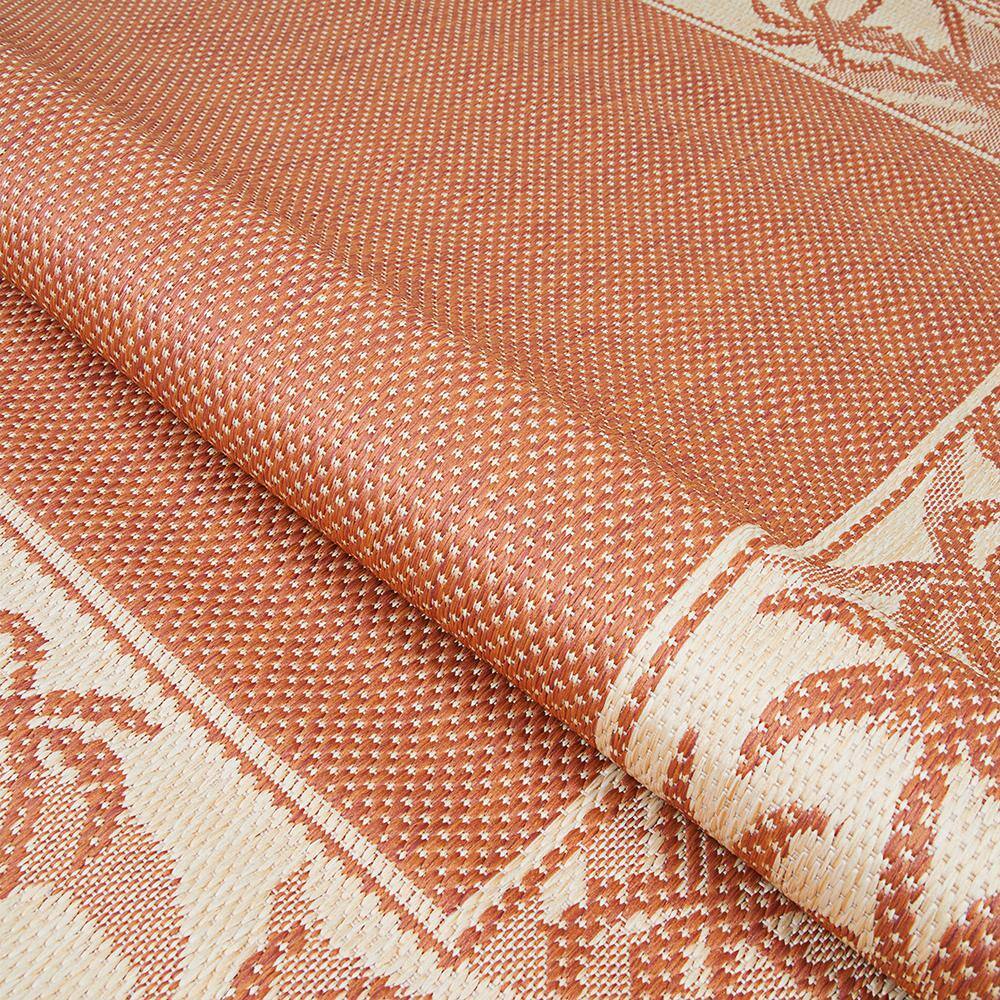 Terracotta and Natural Round Synthetic Outdoor Rug, 8'6"