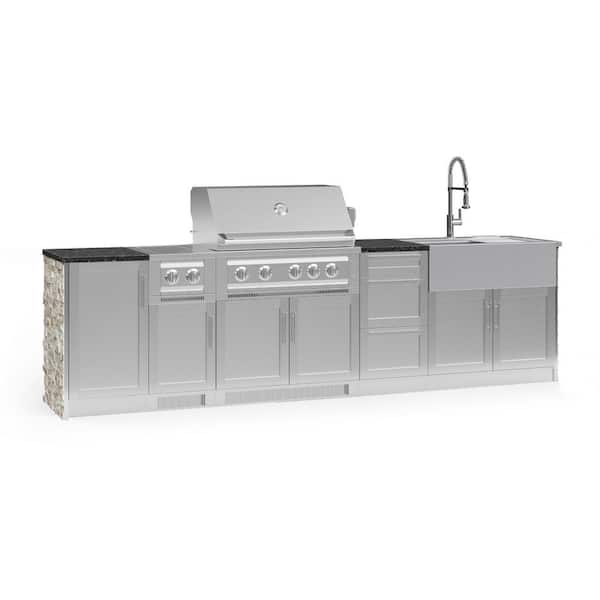 NewAge Products Signature Series 127.16 in. x 25.5 in. x 58.64 in. 10-Piece Outdoor Kitchen Cabinet Set with Natural Gas 36 in. Grill