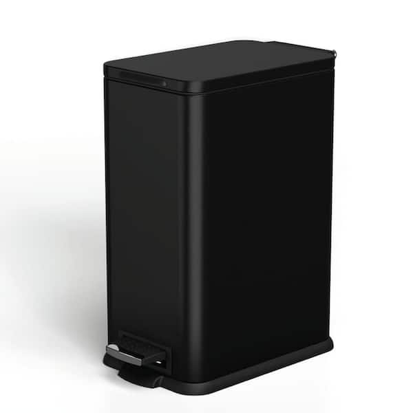 4 Gallon Slim Stainless Steel Kitchen Trash Can with Step Pedal and Soft Close Lid, Black