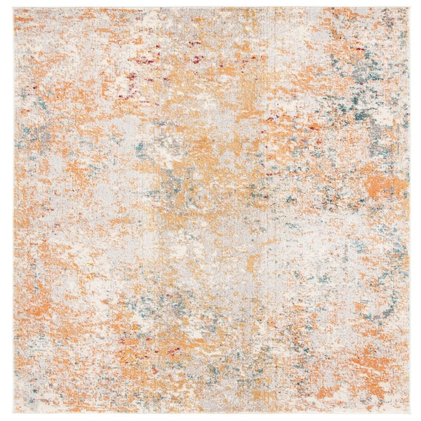 SAFAVIEH Madison Ivory/Orange 7 ft. x 7 ft. Geometric Abstract Square ...