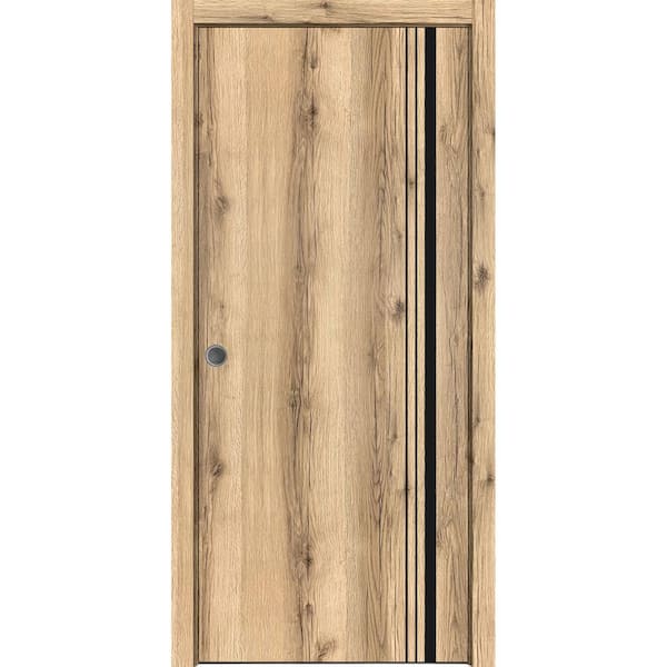 Sartodoors 42 in. x 96 in. 1 Panel Oak Color Finished Solid Wood with Honeycomb Sliding Door with Hardware