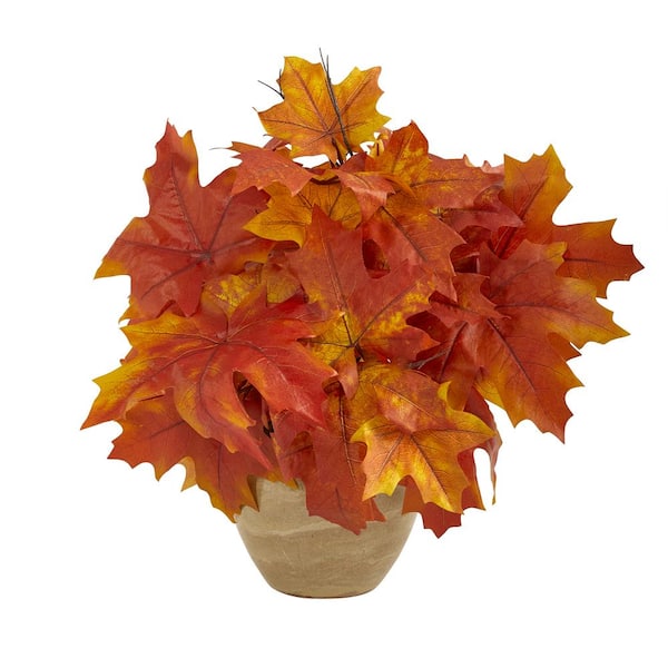 Nearly Natural 16in. Autumn Maple Leaf Artificial Plant in Decorative Planter