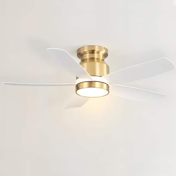 42 in. Indoor/Outdoor Low Profile Gold Flush Mount Integrated LED Ceiling Fan with Light and Remote