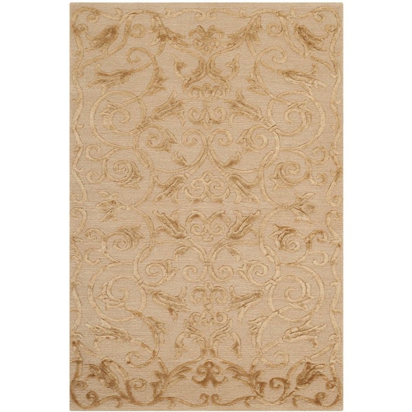 Tibetan 6 ft. x 9 ft. Light Gold Ornate Swirl Area Rug