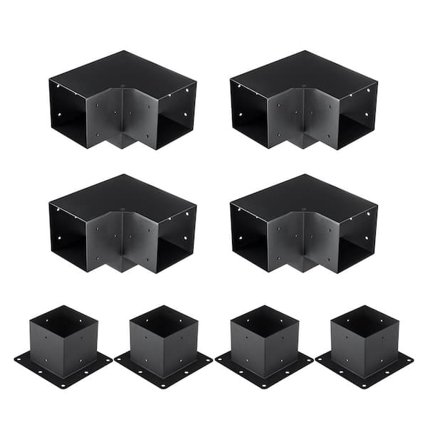 SKYSHALO Pergola Bracket Kit 6 x 6 in. 8-Pieces 3-Way Heavy Duty Corner Bracket Woodworks DIY Post Base Kit Easy Installation