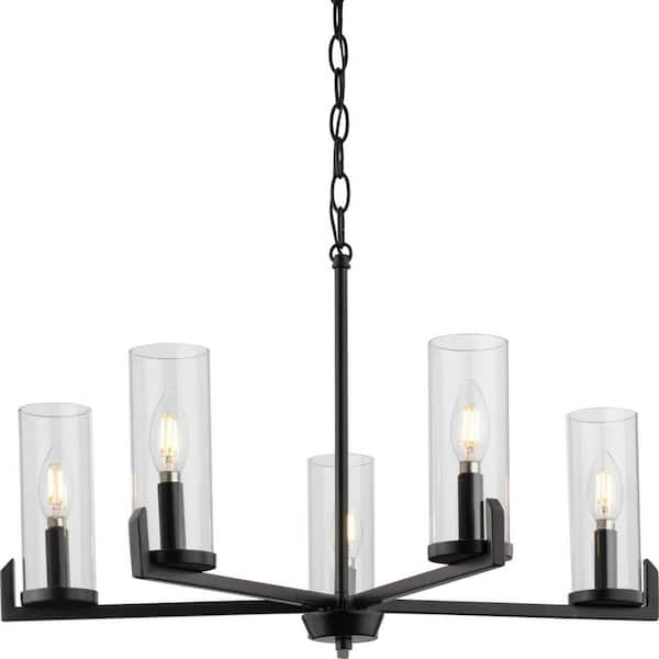 Pellum Collection 25 in. 5-Light Matte Black Modern Traditional Chandelier for Dining Room