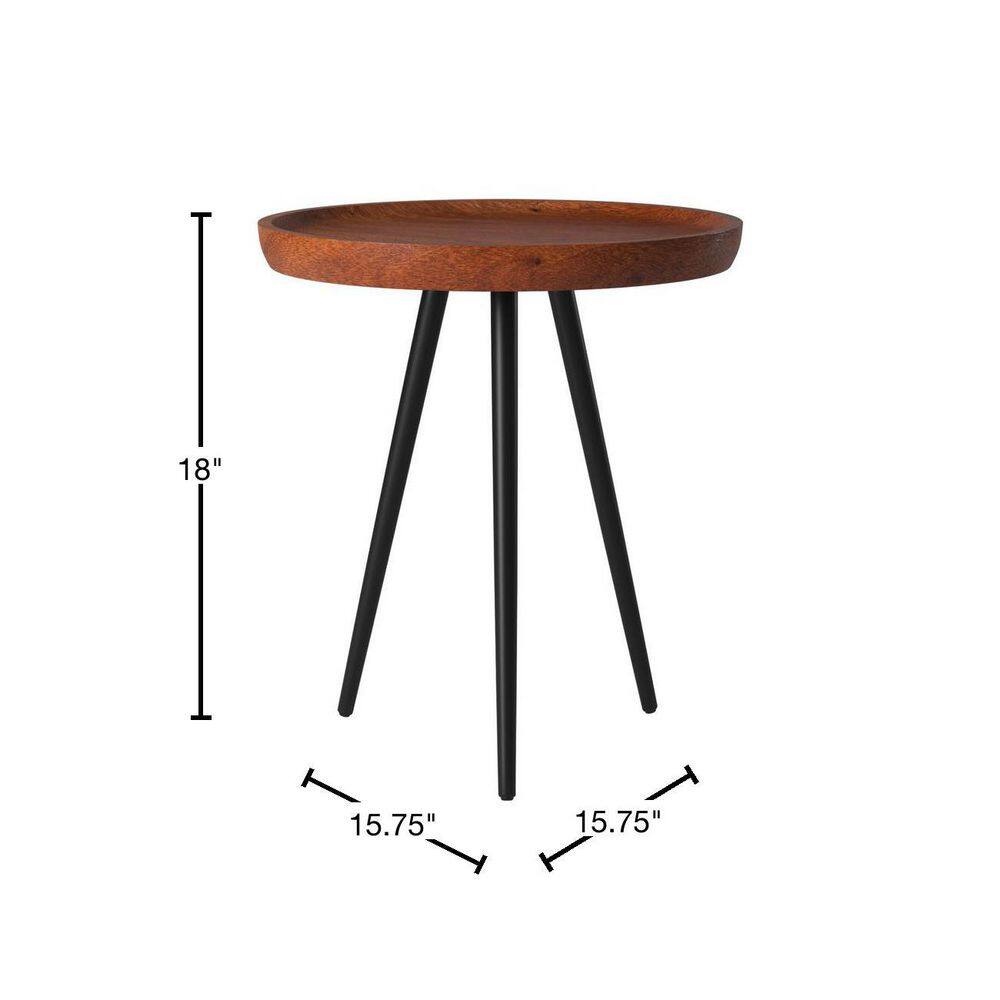 Handcrafted Mango Wood & Metal Round Side Table - 15.75"