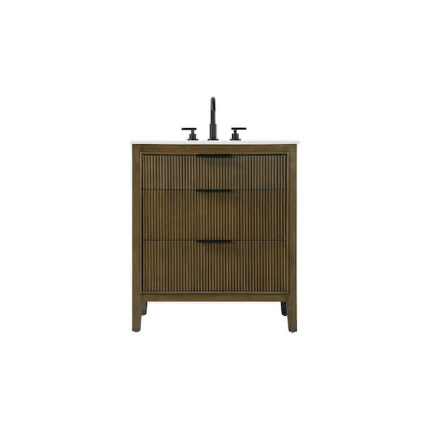 30 in. Single Sink Freestanding Hazel Oak Bath Vanity with Marble White Engineered Marble Top