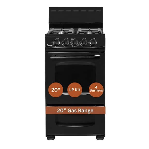 20 in. 4 Burners Freestanding Gas Range in Black with Cast Iron Grates, 2.16 cu. ft. Oven, Knob Controls, LP Kit Incl