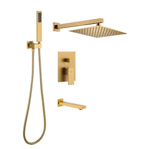 1-Spray Patterns with 2.5 GPM 10 in. Tub Wall Mount Dual Shower Heads in Spot Resist Brushed Gold