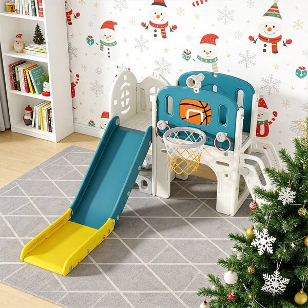 SEEUTEK 9-in-1 Toddler Slide Playset-Ring Toss, Basketball Hoop