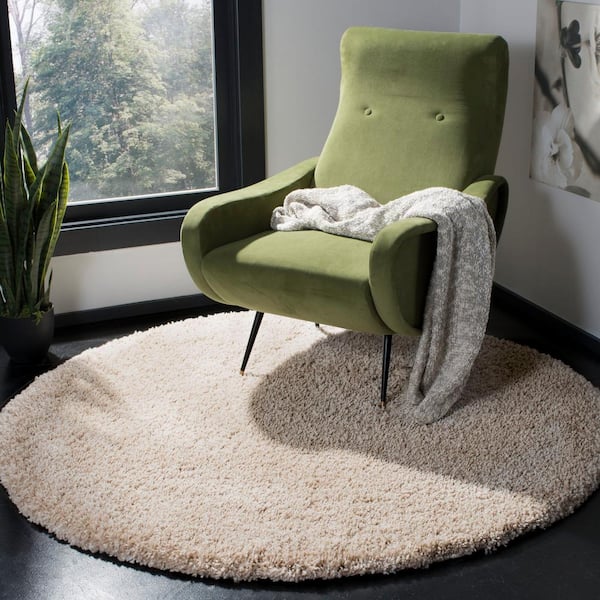California Shag Beige 7 ft. x 7 ft. Round Solid Area Rug
