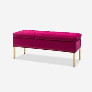 Eduard Fuchsia 46.5 in. W Upholstered Flip Top Storage Bench with Nailhead Trim and Metal Legs
