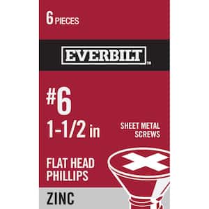 #6 x 1-1/2 in. Zinc Plated Phillips Flat Head Sheet Metal Screw (6-Pack)