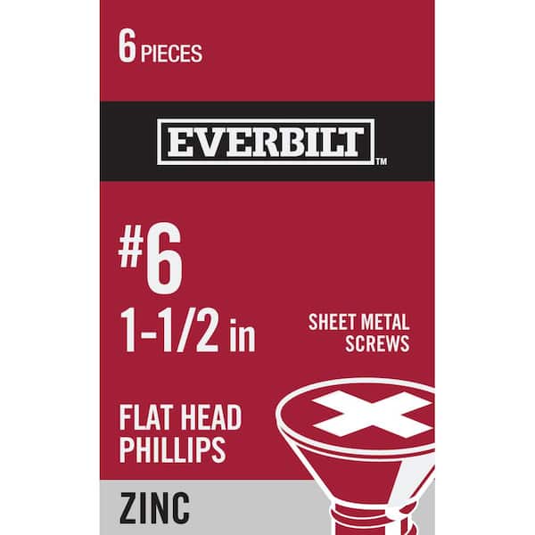 Everbilt #6 x 1-1/2 in. Zinc Plated Phillips Flat Head Sheet Metal Screw (6-Pack)