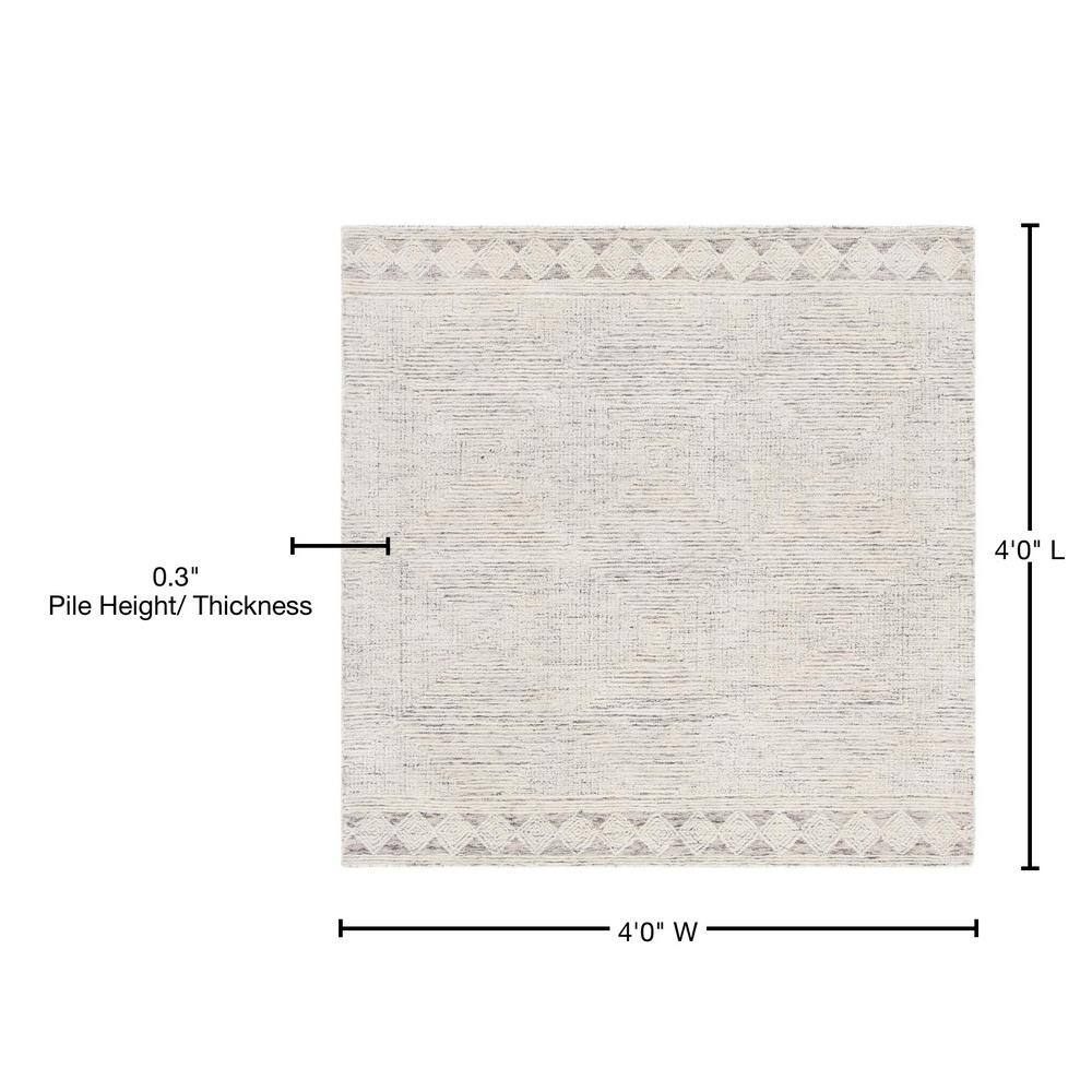 Gray Abstract Hand Tufted Wool Square Area Rug