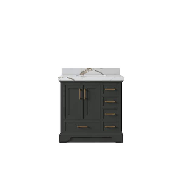 Willow Collections Charlotte 36 in. Single Sink Freestanding Black Top Bath Vanity with Calacatta Gold Qt. Top Unassembled