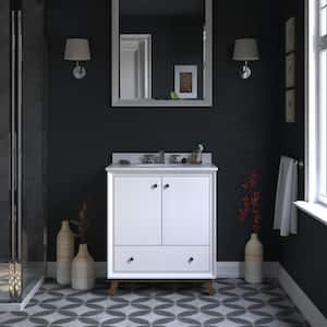 Elmore 30 in. Bathroom Vanity in White w/Composite Granite Vanity Top in White w/White Ceramic Oval Sink and Backsplash
