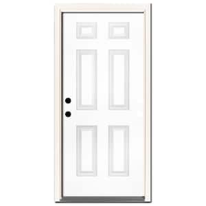 30 in. x 80 in. Element Series 6-Panel White Primed Steel Prehung Front Door Right-Hand Inswing with 4-9/16 in. Frame