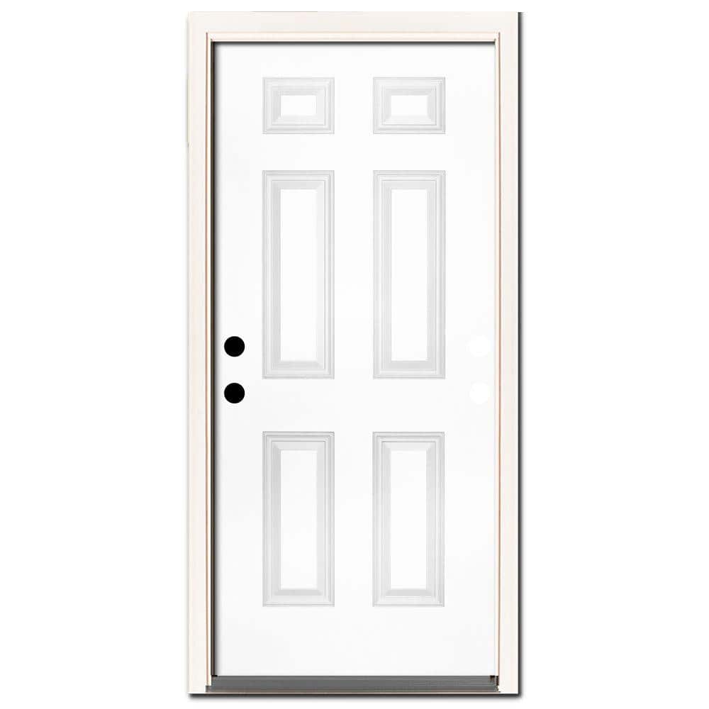 Steves & Sons 32 in. x 80 in. Element Series 6Panel White Primed Steel