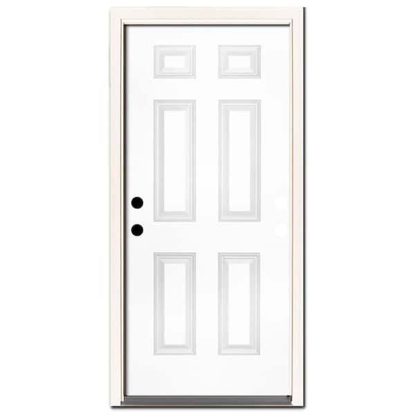 Steves & Sons 36 in. x 80 in. Element Series 6-Panel White Primed Steel Prehung Front Door Right-Hand Inswing w/ 4 in. Wall
