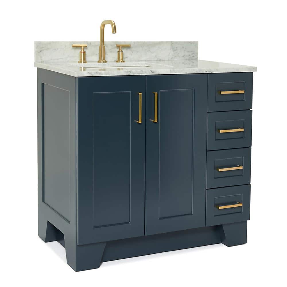 Midnight Blue Freestanding Vanity with Carrara Marble Top