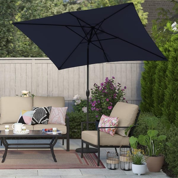 10 ft. Patio Aluminum Pole Rectangular Market Umbrella in Navy Blue