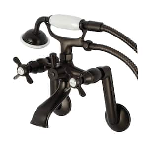 Kingston 3-Handle Wall-Mount Clawfoot Tub Faucet with Hand Shower in Oil Rubbed Bronze