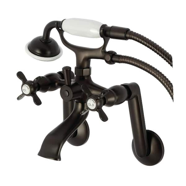Kingston Brass Kingston 3-Handle Wall-Mount Clawfoot Tub Faucet with Hand Shower in Oil Rubbed Bronze