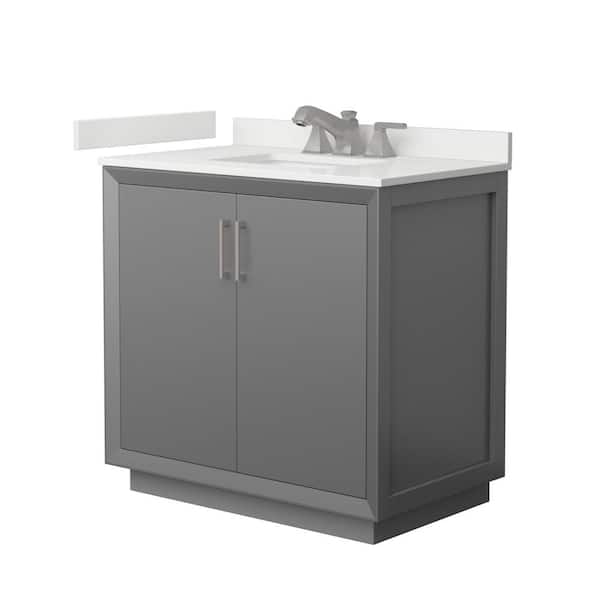 Wyndham Collection Strada 36 in. W x 22 in. D x 35 in. H Single Bath Vanity in Dark Gray with White Quartz Top