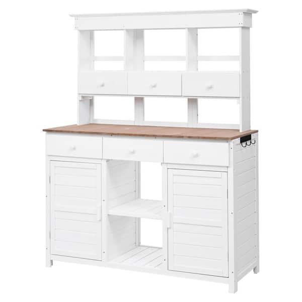 Unbranded 50 in. W x 65.7 in. H White Fir Wood Potting Bench with Hutch, 6 Drawers and 3 Shelves Storage Workstation (1 Pack)