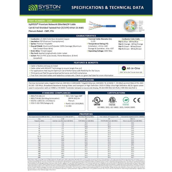 Syston Cable Technology Cat 6 Outside Burial/Aerial 1000 ft. Black 23-4 Gel  Filled Twisted Pair Cable 1793-SP-BK-1000 - The Home Depot