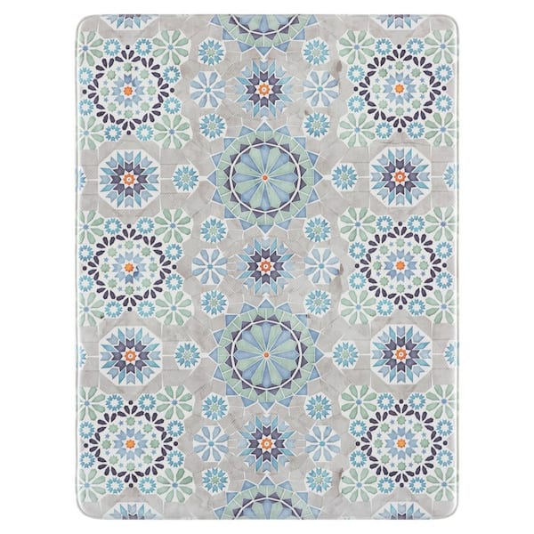 Kitchen Mat 2 ft. x 2 ft. Ivory/Blue Mediterranean Tile Mosaic Area Rug