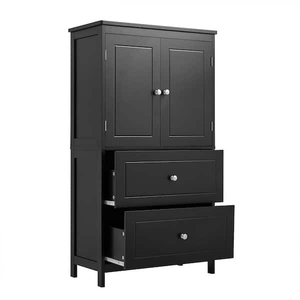 23.5 in. W x 12 in. D x 43 in. H Black MDF Freestanding Linen Cabinet with 2-Doors and Drawers, Adjustable Shelf