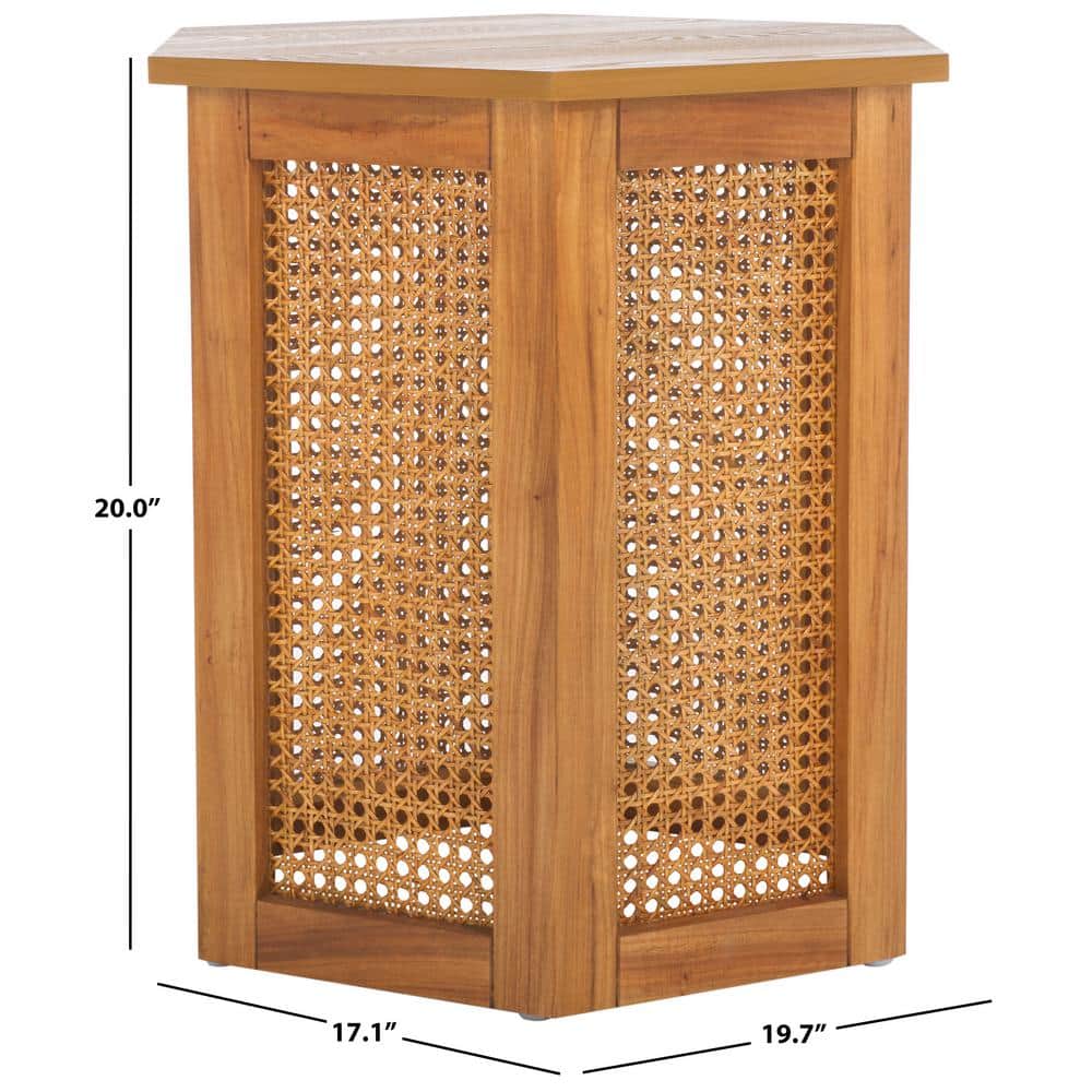 Danez Hexagonal Natural Wood and Cane Accent Table