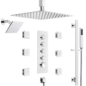 Quintuple Handle 13-Spray Patterns 16 and 6 in. Shower Faucet 2.5 GPM and Handheld with Anti-Scald Valve in Chrome