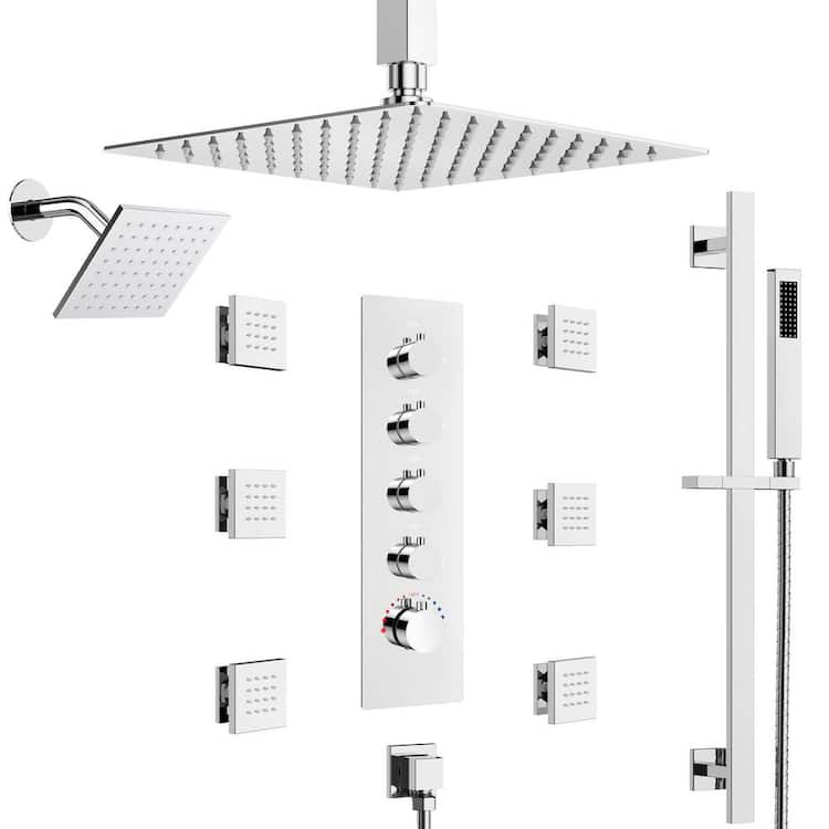 EVERSTEIN Quintuple Handle 13-Spray Patterns 16 and 6 in. Shower Faucet 2.5 GPM and Handheld with Anti-Scald Valve in Chrome