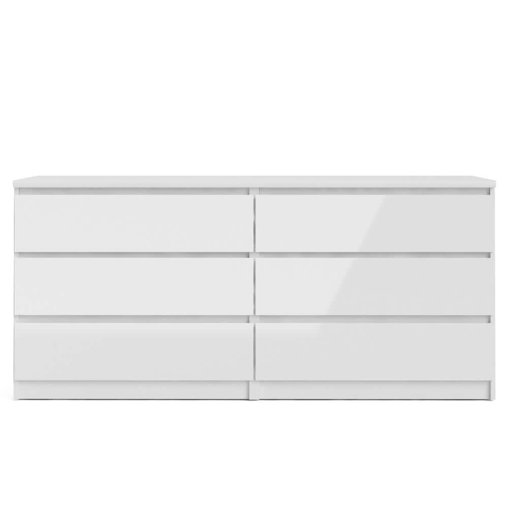 Sleek White High Gloss 6-Drawer Modern Double Dresser