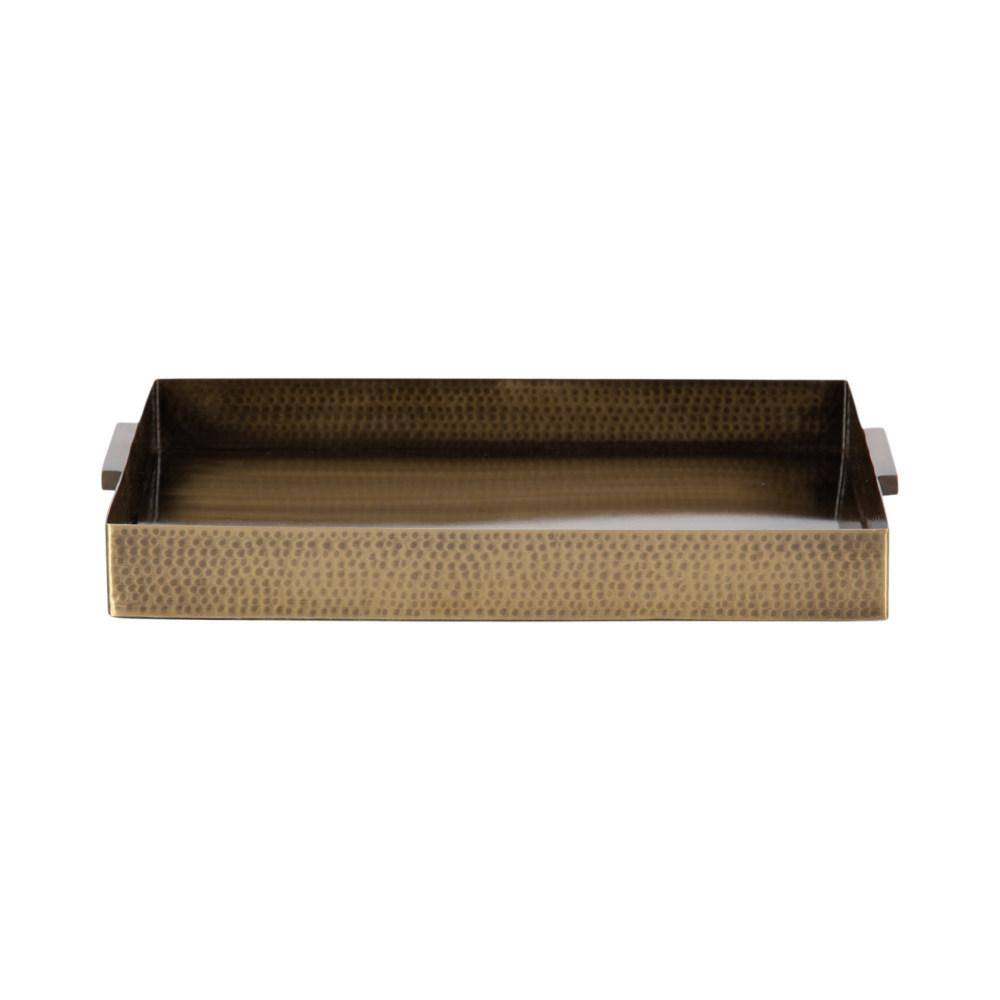 Samana Gold Hammered Metal Rectangular Tray with Minimalist Handles