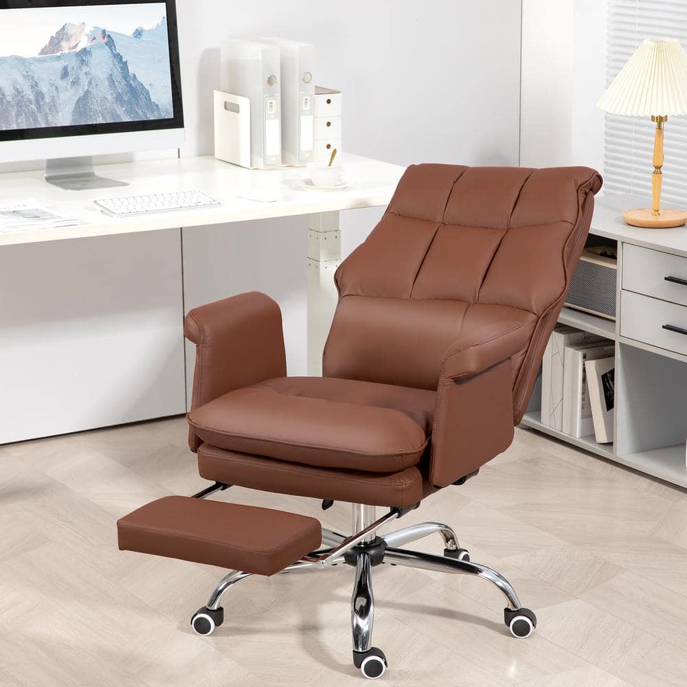 HOMCOM Executive Faux Leather Office Chair with Footrest Ergonomic Reclining Brown 921 754V00BN The Home Depot