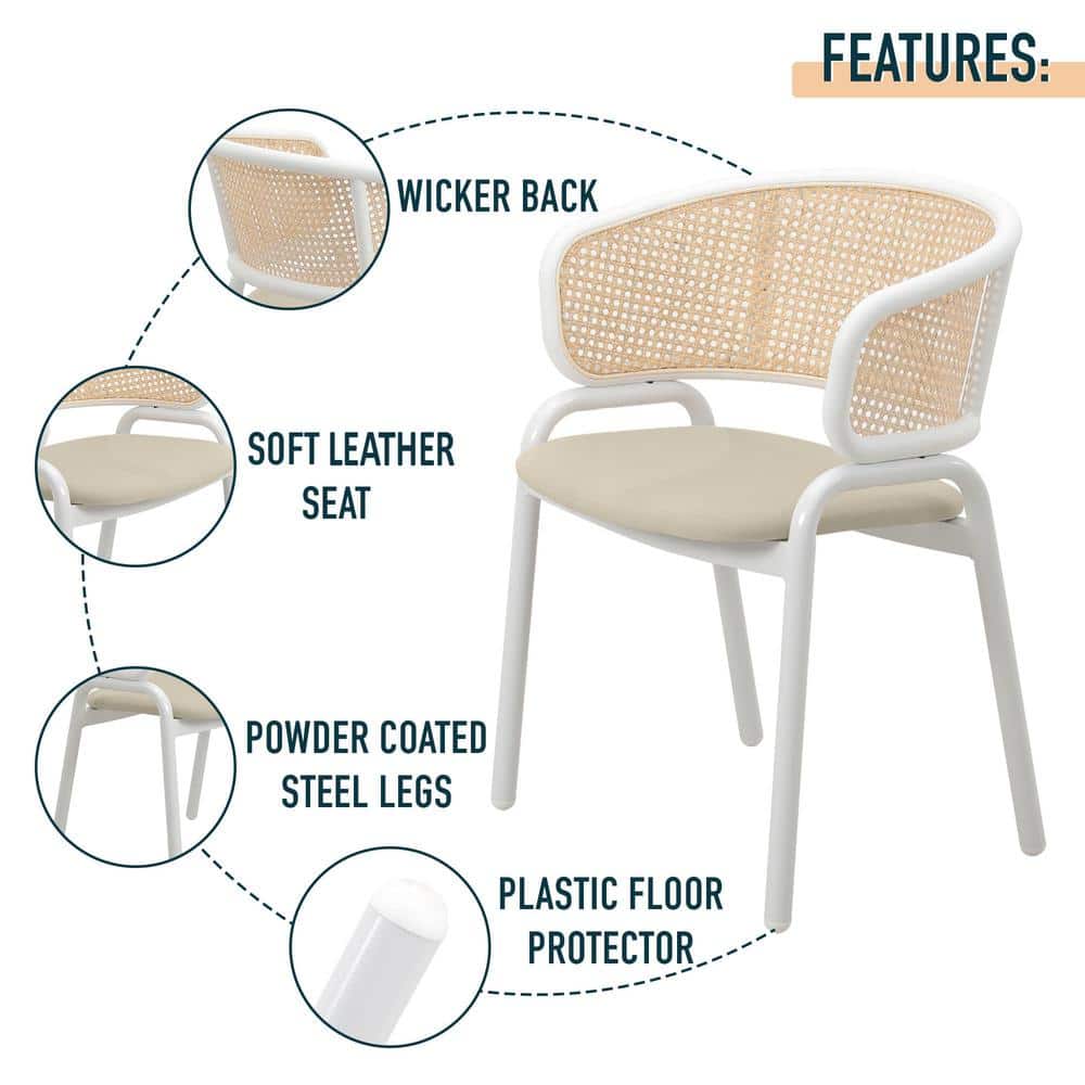 Taupe Leather Upholstered Arm Chair with White Metal Frame