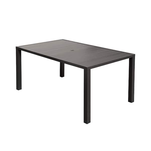62 in. W Rectangular Metal Outdoor Dining Table with Umbrella Hole