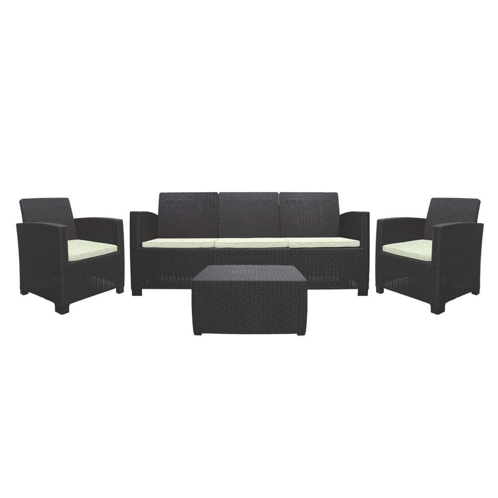 Inval Sanchia Espresso 4Piece Resin Outdoor Sofa Patio Set with Beige