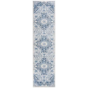 Brentwood Cream/Blue 2 ft. x 6 ft. Floral Medallion Runner Rug