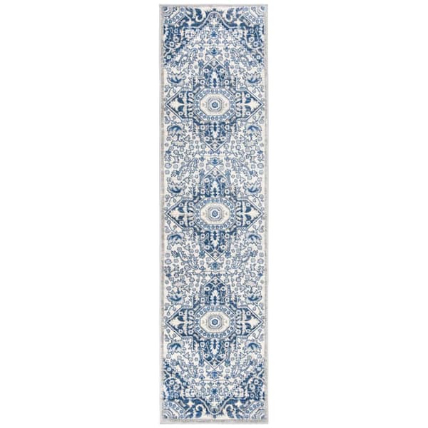 SAFAVIEH Brentwood Cream/Blue 2 ft. x 6 ft. Floral Medallion Runner Rug