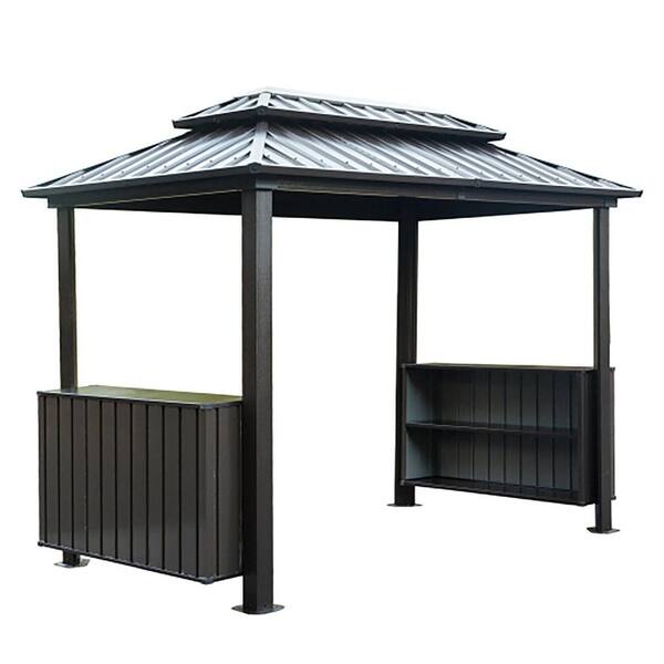 6 ft. x 10 ft. Gray Hardtop Grill Gazebo with Storage Cabinets and Ceiling Hooks