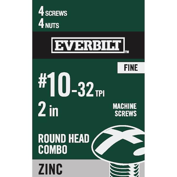 Everbilt #10-32 x 2 in. Combo Round Head Zinc Plated Machine Screw (4-Pack)