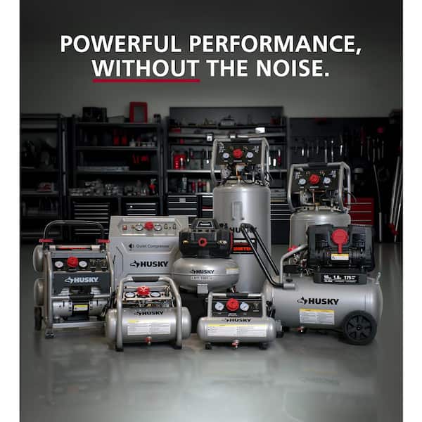 Husky - 4.5 Gal. 175 PSI Portable Electric Oil-Free Quiet Twin Stack Jobsite Air Compressor w/Rubber Wheels and 2-Quick Couplers