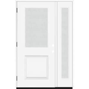 Legacy 51 in. W x 80 in. 1/2 Lite Rain Glass RHOS Primed White Finish Fiberglass Prehung Front Door with 12 in. SL